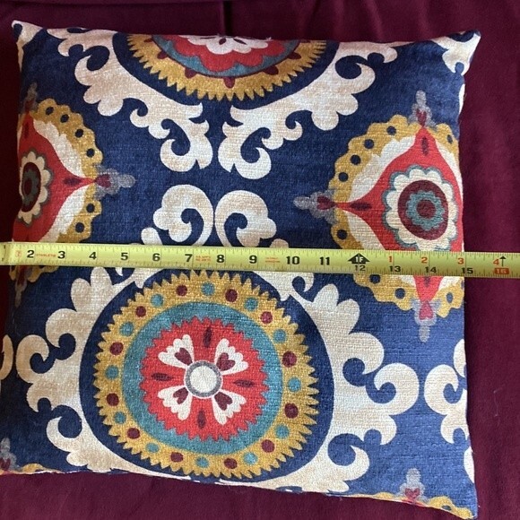 Moroccan BoHo vibe 15 in.² pillow woven pattern front solid dark blue in back - Picture 6 of 6